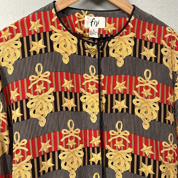 Vintage Fiji Silk Gold Red Navy Long Sleeve Button Down Shirt size XL mandarin - Picture 7 of 16